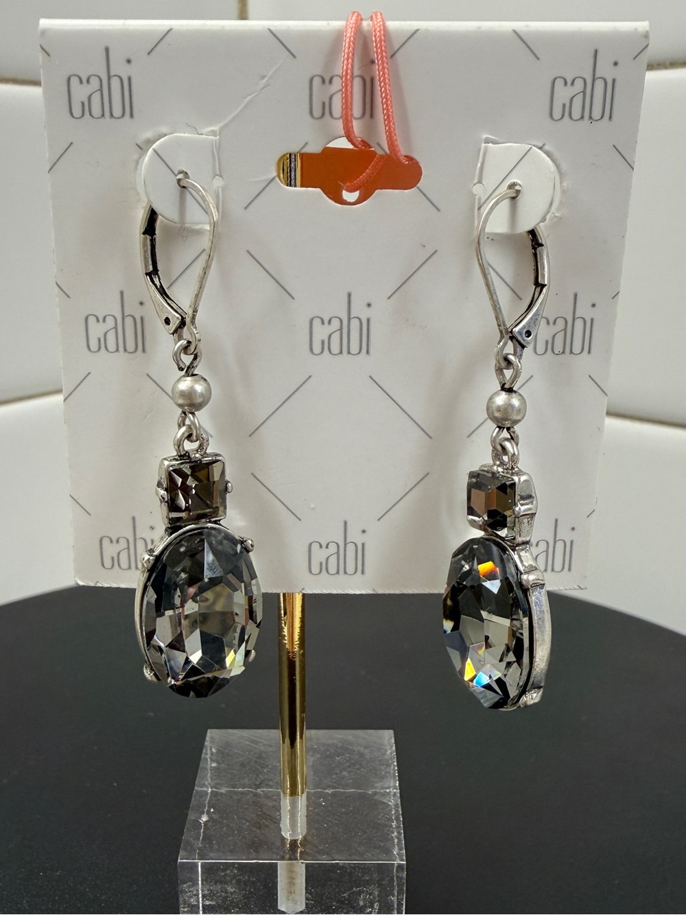 CAbi Stellar Earrings Faceted Smoky Crystal Drop